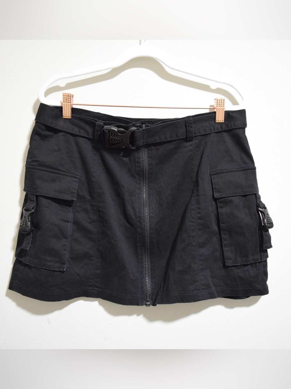 POSTER GIRL Dolls Kill Black Cargo Mini Skirt with Belt and Buckles